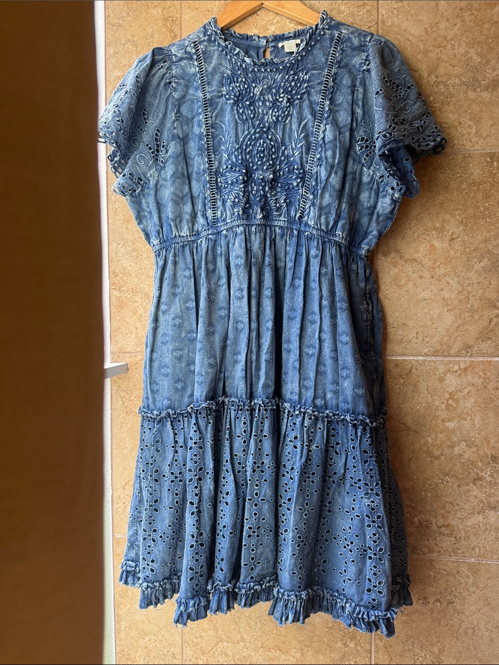 Sundance Isla River Dress Tiered Cotton Pockets Chambray Indigo NOTE Alteration